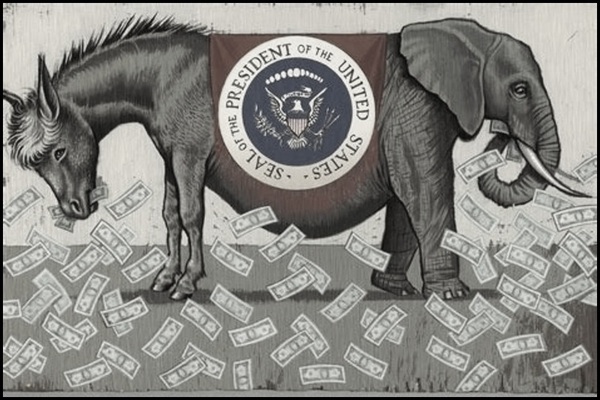 Democrat Donkey Republican Elephant BW 600